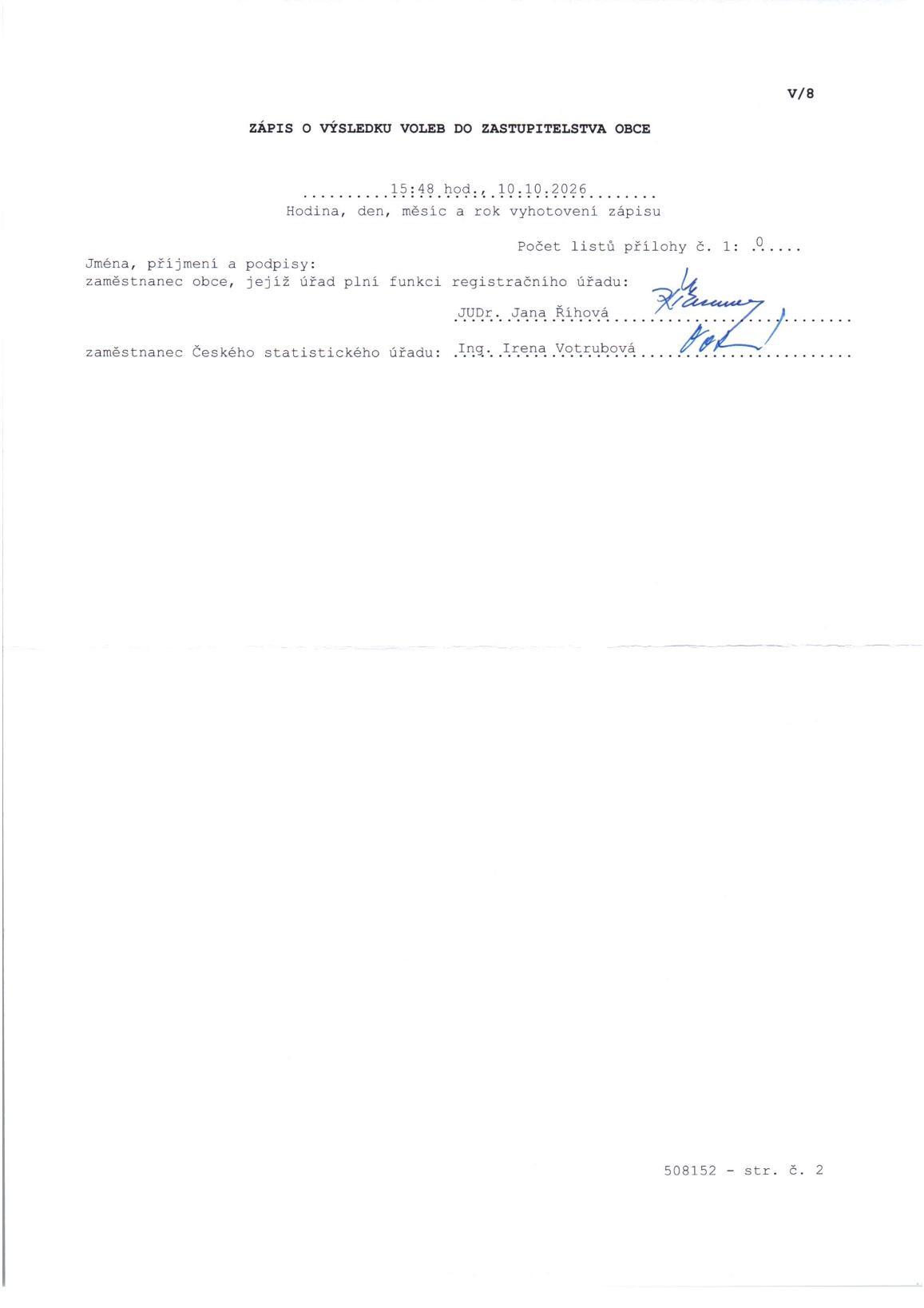ZÁPIS O VÝSLEDKU VOLEB DO ZASTUPITELSTVA OBCE 9.-10.10.2026